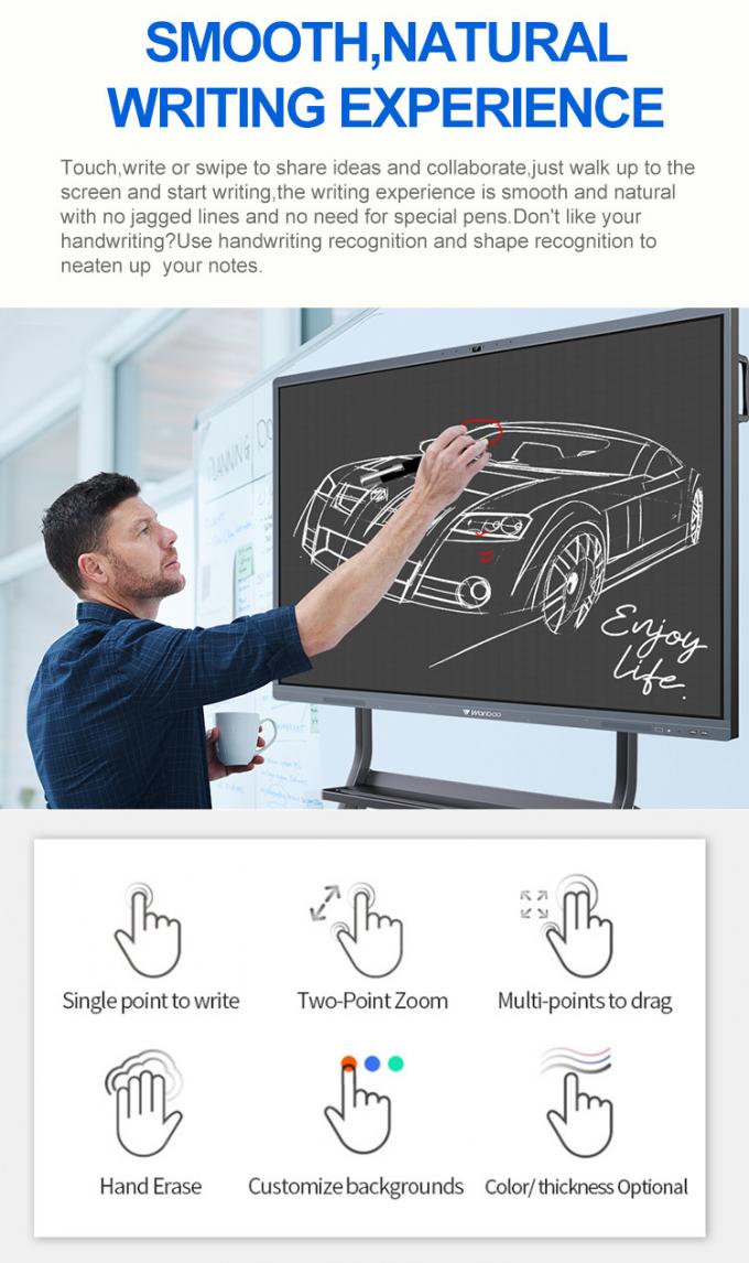 75 Inch Smart Interactive Board Wireless Finger Touch Writing Untuk Sekolah